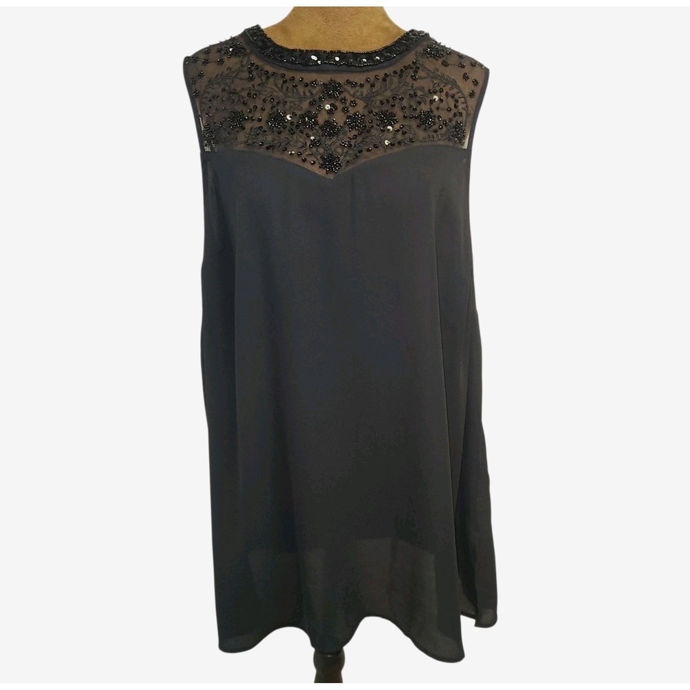 Torrid Top Size 1X Beaded Black Tank Women's Sequin Sparkle Blouse Plus